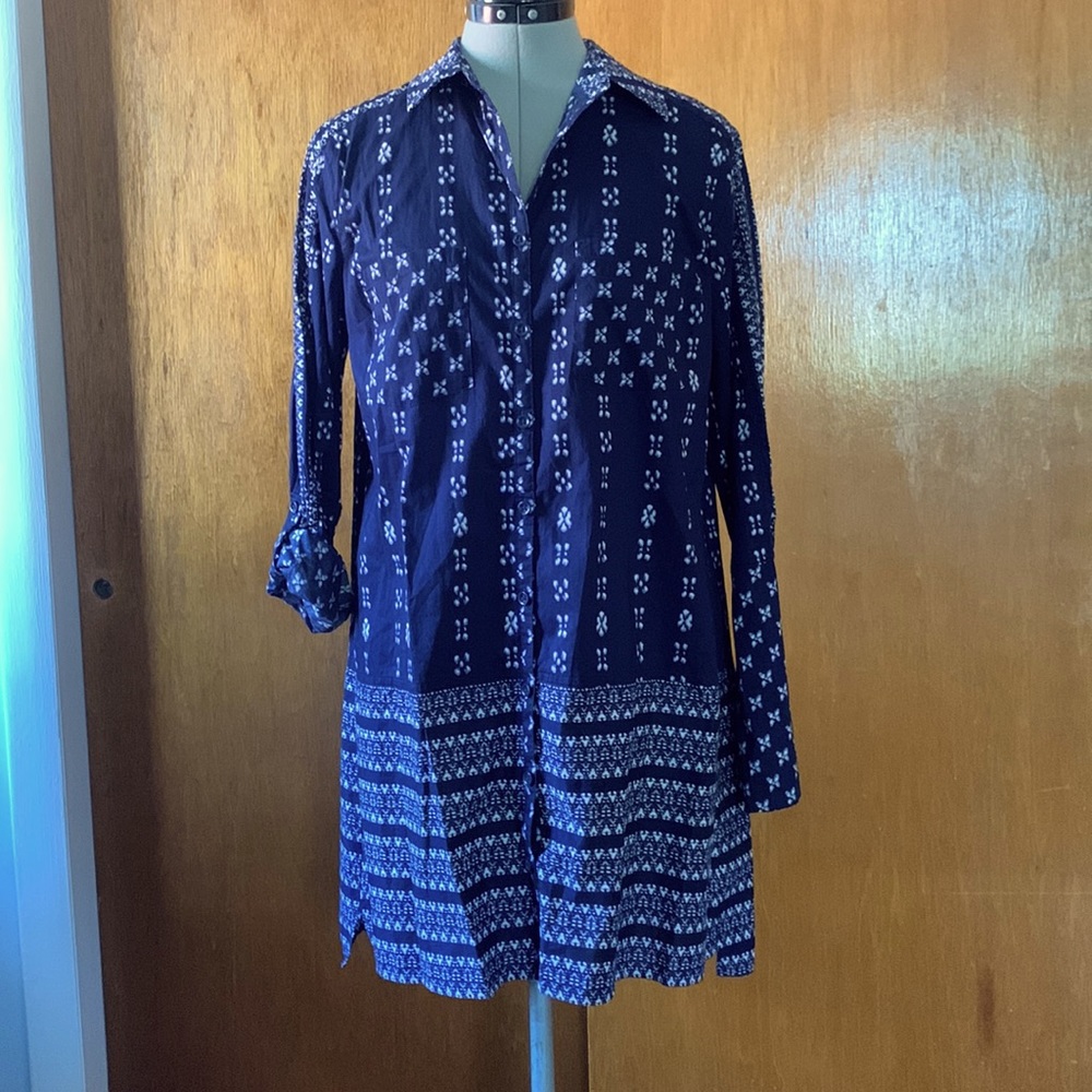 Apt 9 navy blue & white printed tunic dress blouse M